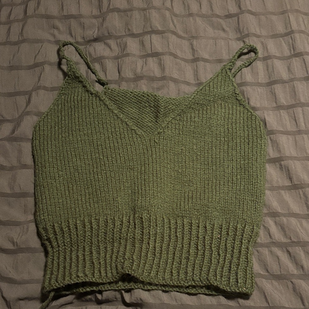 Olive Green Knit Cropped Tank Top